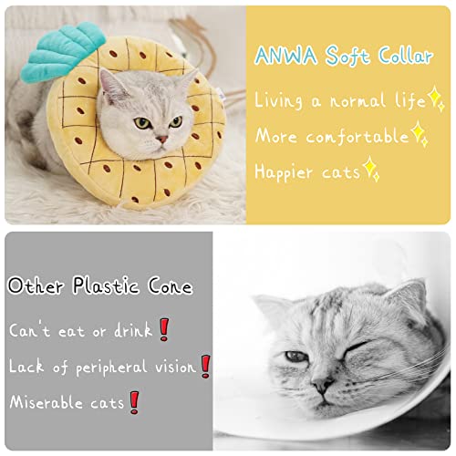 ANWA Adjustable Cat Cone Collar Soft, Cute Cat Donut Collar After Surgery, Kitten Recovery Cones to Stop Licking - color: Pineapple, size: Medium
