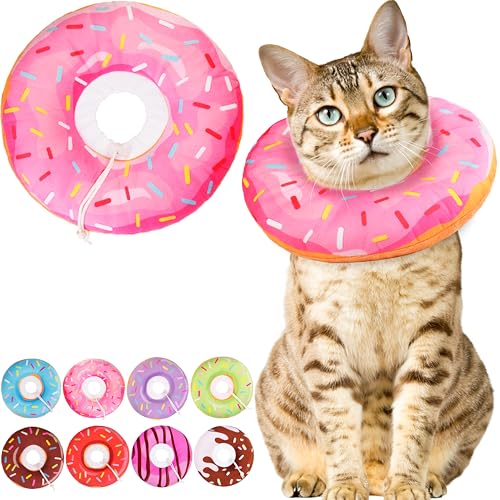 Cat Cone Collar Soft, Cute Cat Donut Collar After Surgery, Adjustable Kitten Recovery Cones to Stop Licking, Lightweight Neck Elizabethan Collars for Cats Kittens (Pink, Medium) - color: Pink, size: Medium