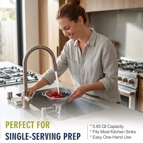Palksky Small Colander Set of 2, 800 mL / 0.85 Qt Stainless Steel Mini Colanders with Riveted Handles, Footed Base & Micro-Perforations, Berry Wash Bowl for Berries, Fruits, Vegetables & Pasta - color: Small Colander 2 PCS
