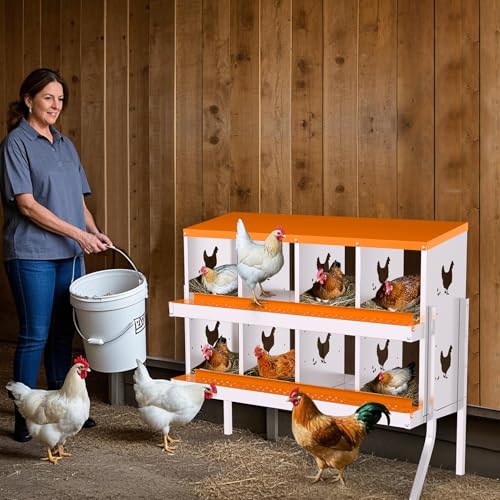Garvee Chicken Nesting Box, 8 Compartment Nesting Boxes for Chickens, Easy to Clean and Install, Chicken Laying Boxes for Chicken Coop to Protect Eggs - with Bracket Legs, Orange - color: orange, size: 8 holes with legs