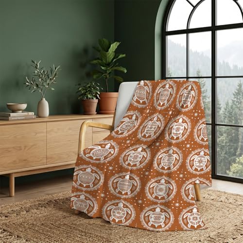 Rustic Orange Turtle Throw Blanket, Soft Flannel Fleece 60" x 80" | Yujiiso Rustic Orange Turtle Blanket Lightweight Decor for Living Room, Bedroom, Office and Travel, Home Decor Gift - color: Rustic Orange Turtle, size: 60"x80"