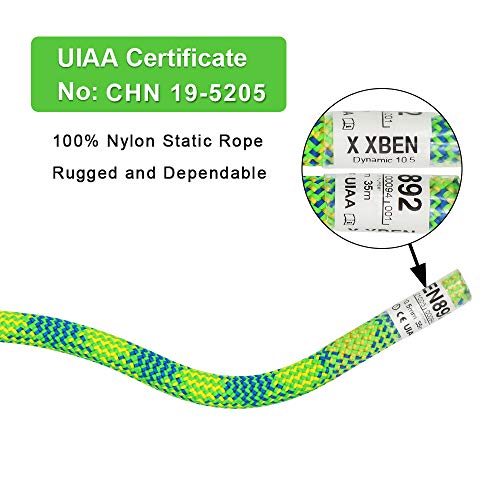 X XBEN 10.5 mm UIAA Dynamic Climbing Rope, Safety Nylon Kernmantle Rope | 60M(200FT) Rope for Rock Climbing, Tree Climbing, Ice Climbing, Rappelling, Rescue - size: Dynamic-60M(200 Foot)