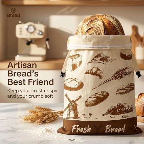 Beeswax Bread Bags for Sourdough Homemade Bread with Removable Lining | 2 Pack, 13x17", Cotton Linen, Natural, Easy Clean, Stay Fresh, Reusable, Home Baking, Holiday Gift, Farmhouse Style