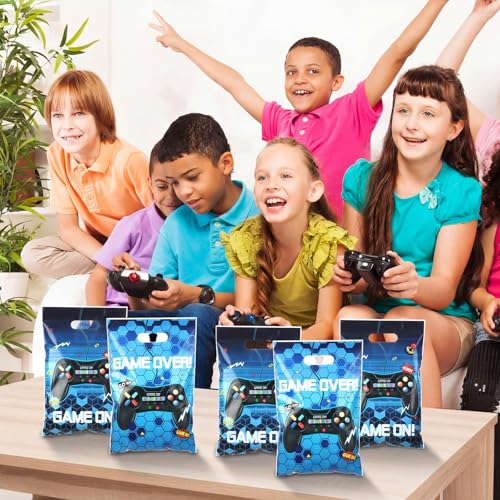Resurhang 50 Pcs Video Games Party Favor Bags Bulk 6.5 x 9.8 Inch Plastic Gamer Goodie Treat Gift Bags Funny Candy Cookie Totes for Game on Birthday Party Decorations Supplies Wrap - style: Video Game