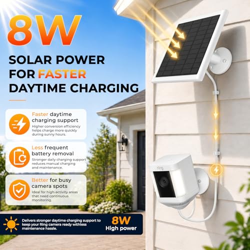 3-Pack 8W Solar Panel Chargers for Ring Cameras with 10FT Cables | Compatible with Stick Up Cam/Plus Battery, Spotlight Cam Plus/Pro Battery, Includes USB-C/DC/Micro Adapters, Stays Powered - color: White