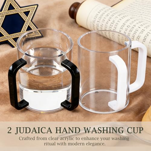 2Pcs Washing Cup Judaica with Dual Handles, Unbreakable Clear for acrylic Netilat Yadayim Cup for Everyday & Passover Seder, Shabbat, Shul, Synagogue & Home (BLACK&WHITE) - color: BLACK&WHITE