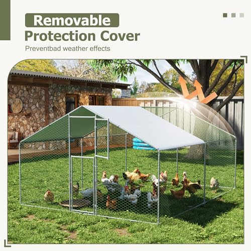 Large Metal Chicken Coop,19.7x9.8x6.4 FT Chicken Run for Yard with Waterproof & Anti-UV Cover,Walk in Chicken Pen with Feeding Door (13.1 * 9.8 * 6.4 ft) - size: 157.5"L x 118.1"W x 76.8"H