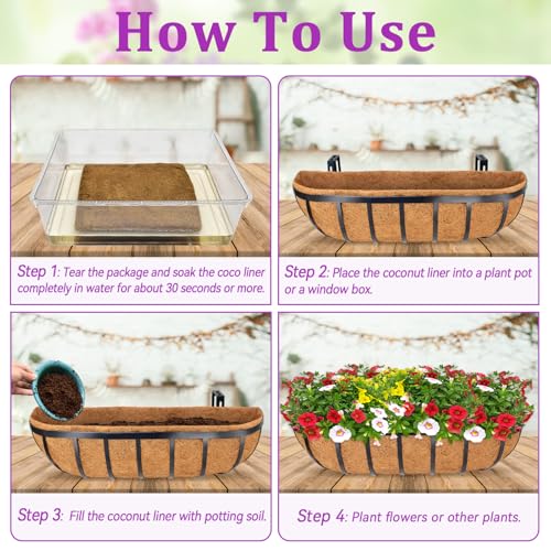 Halatool 24" Coco Liners for Planters, 2 Pack Coconut Fiber Trough Liners | Replacement Window Box Liners for Railings & Balcony Planters, Breathable, Prevents Soil Erosion & Promotes Healthy Roots - size: 24inch