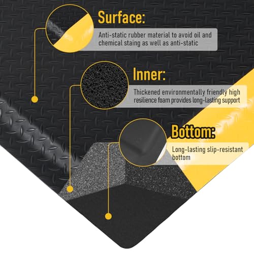 tonchean 3 x 7 FT Anti Fatigue Mats Extra Thick 15/16" Work Mat | Ergonomic Standing Floor Mat Industrial Working Soft Sponge for Machinist Workshop Garage, Reducing Pressure