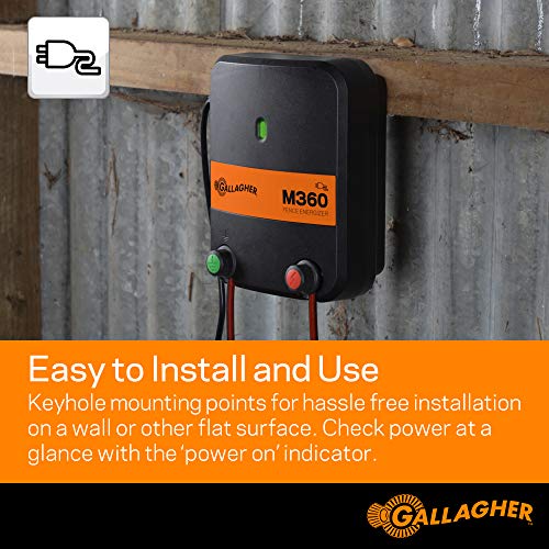 Gallagher M360 Electric Fence Charger | 3.6 Joules for Livestock, Pastures & Perimeter Control | Powers Up to 55 Miles of Fence or 250 Acres | 110V AC Powered Energizer with Lightning Protection