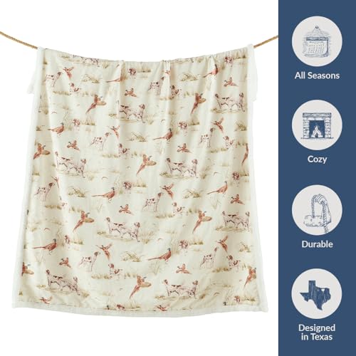 Paseo Road Indigo Hill by HiEnd Accents Hunt Life 54x68 Throw Blanket | Campfire, Pheasant Hunting Animal Print, Cabin Lodge-Style Soft Fleece Blanket for the Couch, Sofa, or Bed - color: Hunt Life