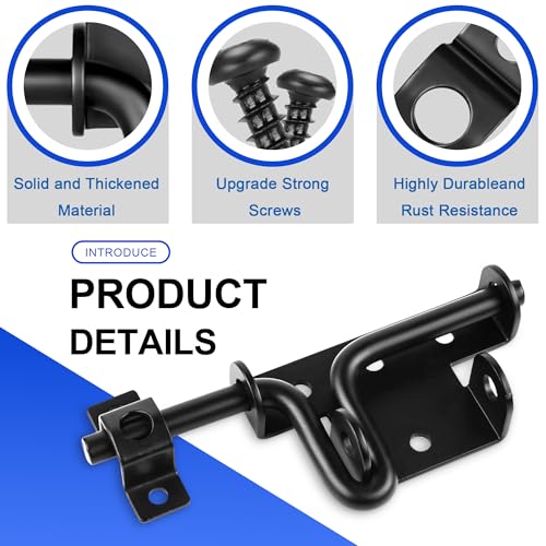 Slide Bolt Gate Latch, 4 Pack Heavy Duty Slide Latches | Thickened Steel, Black Powder Coated; Padlock Hole for Extra Security; for Wood Fence, Barn, Shed, Garden Gates - size: 4 Pack