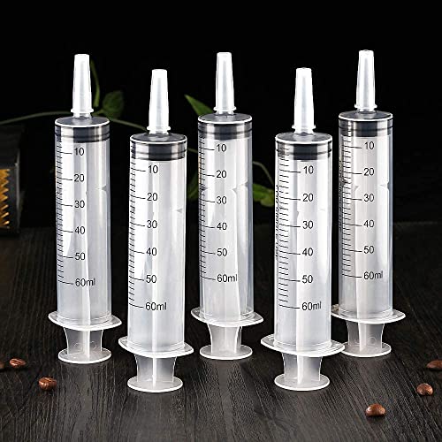 12 Pack 60ml Plastic Syringe for Scientific Labs, Measuring Liquids, Pets, Oil or Glue Applicator - size: 60ml-12Pack