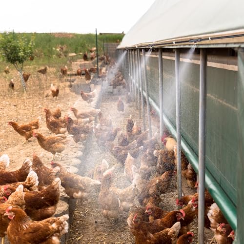 Chicken Coop Misting Cooling System,Misting Hose for Patio with 26FT Misting Line + 8Mist Nozzles +3/4" Adapter& T-Joints Perfect for Cooling Chicken Coops During Summer