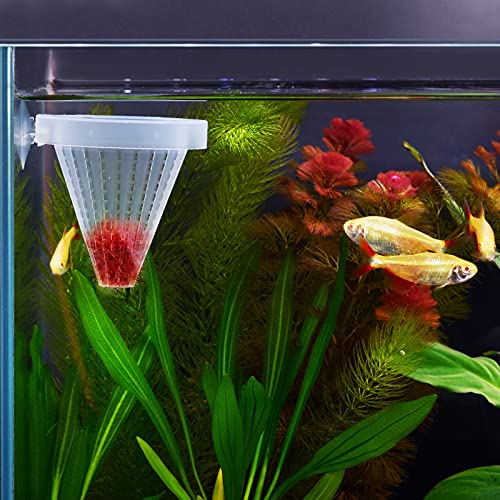 WEAVERBIRD 4PCS Aquarium Nematode Feeder, Live Blood Worm Plastic Cone Cup Shape Basket Feeder for Feeding Fish with Suckers