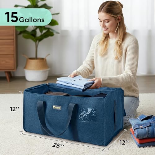 BALEINE Extra Large Storage Tote with Zippers & Carrying Handles, Heavy-Duty Oxford Fabric Moving Bags for Laundry, Space Saving, Storage, Denim Blue - color: Blue, size: 1-Pack