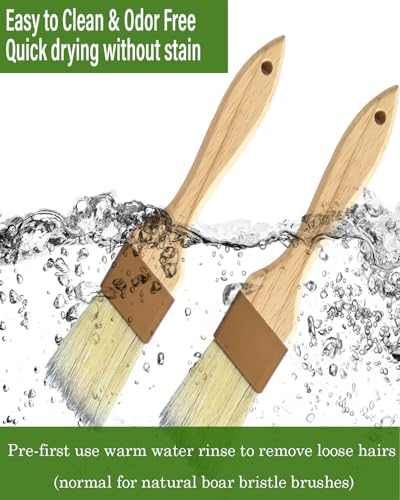 Pastry Basting Brush - Food Brushes, Non-Shedding Natural Boar Bristle, Heat Resistant Wooden Handle, Durable Kitchen Tool for Baking, Cooking, Butter, Egg Wash, Glazing, Oil, Sauce (1" & 1", 2 pc)
