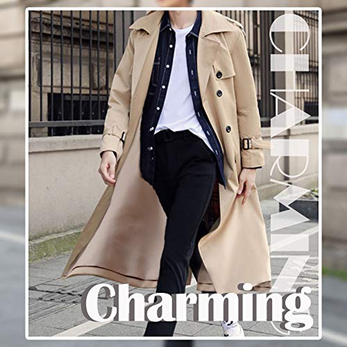 Pantete Men's Double Breasted Trench Coat Oversized Casual Windbreaker Lapel Long Jacket Overcoat - color: Khaki, size: Medium