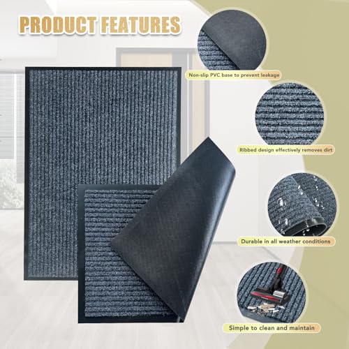 Front Door Mat, 3'x6'Indoor Outdoor Welcome Commercial Floor Mats | Heavy Duty Durable Inside Outside Entrance, Waterproof All-Season, All-Weather Non Slip Backing Doormat for Entryway, Grey - size: 36"x72"