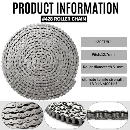 Tandefio #41 30 ft Roller Chain for Gate Openers Carbon Steel Operator Chain with 2 Connecting Links for Extension Replacement Electric Automatic Sliding Gate Opener Garage Hanger Door Karts Bike - size: 30 ft, style: #41
