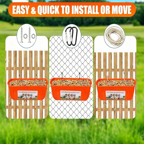 6 Pack Hanging Chicken Feeder Trough, Duck Feeder for Outside with Clips, Water Trough for Duck Goose Goat Pig Deer, Durable Poultry Feeding Water Container, Orange