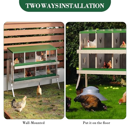 8 Holes Chicken Nesting Boxes, Nesting Boxes for Chickens, Easy to Clean and Install, Chicken Laying Box for Outdoor Chicken Coop Farm Yard, with Metal Legs, Green