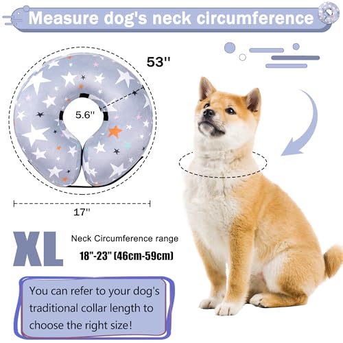 Recovery Donut Collar for Dogs & Cat,Inflatable Dog Cone Collar Alternative After Surgery,Soft Cone for Large Medium Small Dog,Adjustable Pet Neck Donut(Grey Star,X-Large - color: Grey, size: XL（neck 18"-23"）