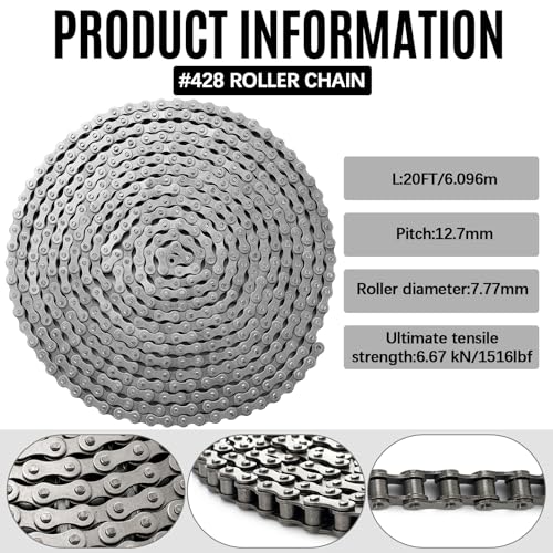 Tandefio #41 20 ft Roller Chain for Gate Openers with 2 Connecting Links and Cable Garage Door Opener Chain for Automatic Sliding Gate Extension Replacement Garage Hanger Door Karts