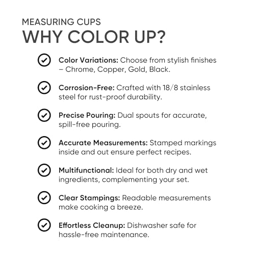 Color Up ¾ Cup Measuring Cup (180 ml) – Premium Chrome Stainless Steel, Accurate for Wet & Dry Ingredients, Embossed Markings, Easy-Pour Spouts, Dishwasher-Safe, Kitchen Essential - size: 3/4 Cup (180 ml) Chrome