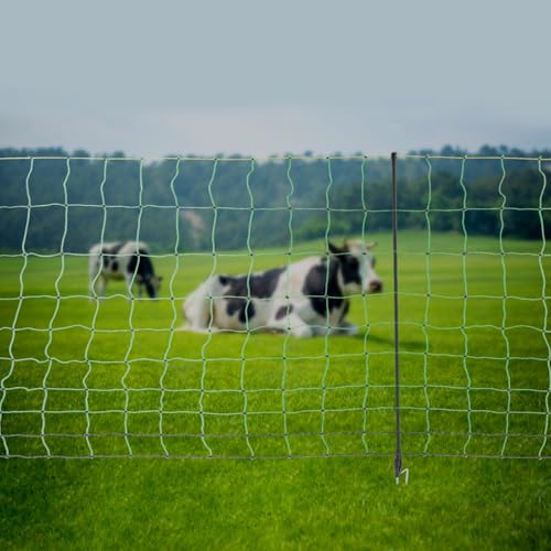 Electric Fence Netting, 20'' x 50'' PE Electric Fence Wire with 10 Stakes 4 Wires, Electric Fence for Livestock Farms and Ranches, Utility Portable Temporary Fence for Goats, Sheep, Lambs, Deer, Hogs