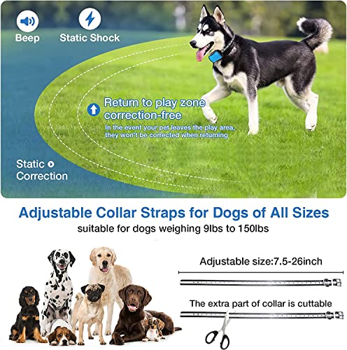 Electric Fence for 2 Dogs, Underground Dog Fence System | 2 Rechargeable Collars, Waterproof, for Small Medium and Large Dogs