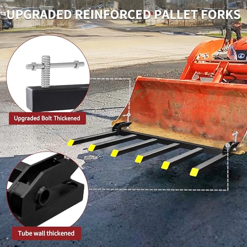 YITAMOTOR 4000lbs Clamp on Debris Forks Fits 60'' Tractor Bucket Loader | Heavy Duty Steel, Quick Attach Design, Fits Most Skid Steer Tractors Loader, Widely Used, 6 Fork Tines - size: 6 Debris Forks