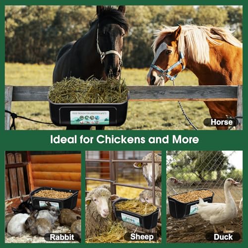 PIREKZUNT 6 Pack Chicken Duck Feeder, Poultry Feeders and Waterers, Hanging Goat Feeder, Livestock Feeding Container, Feed Trough and Waterer Bucket with Clips(Black) - color: 6 Pack Black