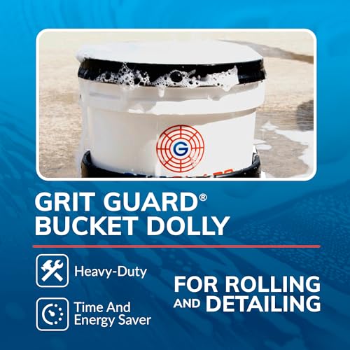 GRIT GUARD Bucket Dolly with Wheels - Rolling Detailing Wash Bucket with 5 Wheels and 2 Locking Casters Compatible with 2.5, 4, 5 and 6 Gallon Buckets (Black, 2" Red Casters) - Made in the USA - color: Black, size: 2" Red Casters