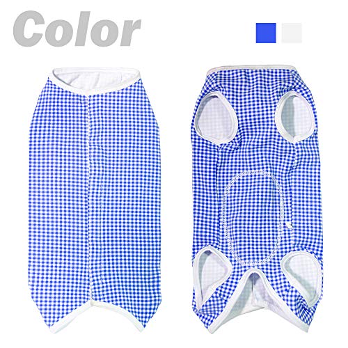 Dog’s Recovery Suit Post Surgery Shirt for Puppy, Wound Protective Clothes for Little Animals(Blue White Plaid-XXS) - color: blue white plaid, size: XX-Small