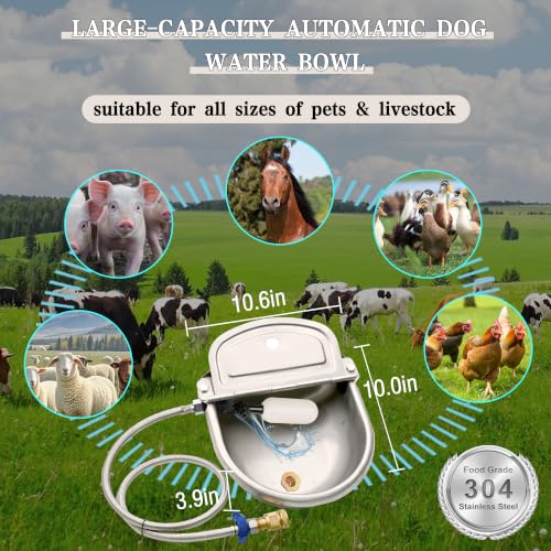 Automatic Dog Water Dispenser with Drain Hole & Drain Valve, Stainless Steel Auto Dog Water Bowl with Float Valve, Hose Quick Connect Fitting, for Livestock, Chicken, Horse (1 Gallon) - color: Stainless Steel