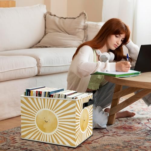 Boho Sunshine Classroom Storage Bins Box with Handles, Cute Boho Abstract Sunshine Collapsible Basket Organizer for Kids Nursery Room Bedroom Bathroom Books Clothes - color: Color05