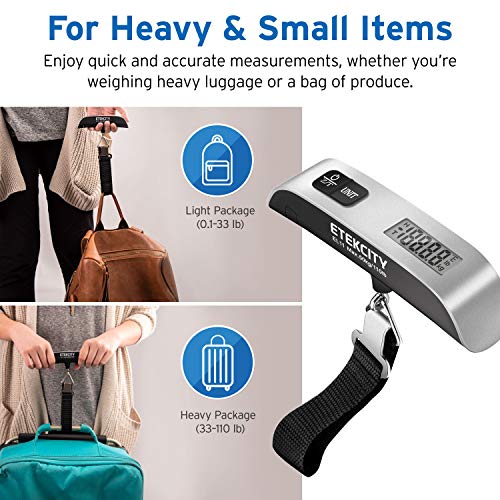 Etekcity Luggage Scale, Travel Essentials, Digital Weight Scales for Travel Accessories, Portable Handheld Scale with Temperature Sensor, Rubber Paint, 110 Pounds, Battery Included,2Pack | Travel Essentials, Air Travel, Suitcase, Hanging Hook, Rubber Grip