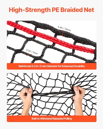 VEVOR Round Bale Hay Net, 4.92 x 4.92 x 4.92 ft, 1.65 inch Holes, PE Material, Knotless Design, with Self-Locking Zip Ties, Needle Shuttle, and Repair Twine, Slow Feeder Round Bale Net for Horses - size: 4.92 x 4.92 x 4.92 ft