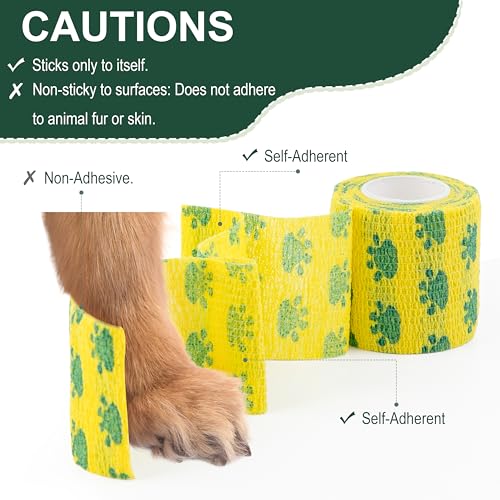 Vet Wrap Cohesive Bandages, Self-Adhesive Bandage Wrap, Breathable Non-Woven Self Adherent Tape for Pet Dog Leg Paw Wound, Horse, Cat, First Aid & Ankle Sprain, 2 Inch, 6 Rolls - color: Paw Prints B