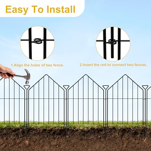 Garden Fence Border 17in x10ft,10 Panels Rustproof Metal No Dig Fence | Garden Fencing Animal Barrier,Decorative Garden Fence for Flower,Yard Outdoor Patio Decor with Ground Stake - size: 10 Panels-17in(H)x13in(L)-Style1