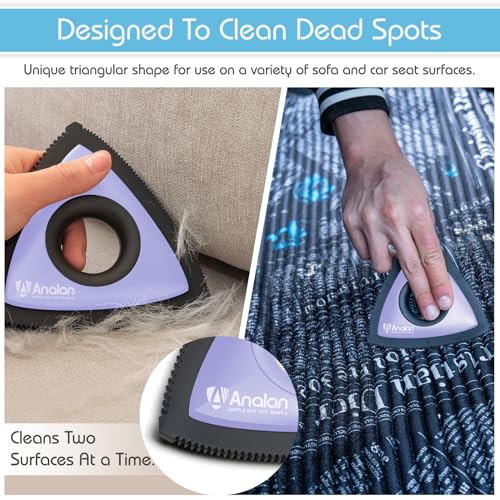 Analan Mini Pet Hair Remover for Car Detailing Dog Hair Tool Brush(Purple) | Deep Cleaning, Reusable Rubber, Gentle on Fabrics, Triangle Design For Car Interiors, Couch, Rugs, Carpet, Mats & Furniture - color: Purple