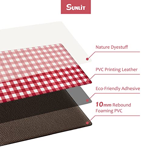 Sunlit Set of 2 Anti Fatigue Kitchen Floor Mat, Non Slip Waterproof Comfort Standing Mat, 0.4 Inch Thick Cushioned Farmhouse Kitchen Rug Runner, White Red Buffalo Check (17"x28"&17"x47") - color: Red