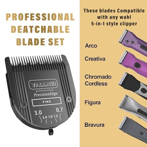 [2 Pack] 5-in-1 Replacement Clipper Blade, Detachable & Adjustable Dog Grooming Blade Compatible with Wahl Arco, Bravura, Chromado, Creativa, Figura, Motion & SuperGroom (Black) - color: Black, size: 2 Pack