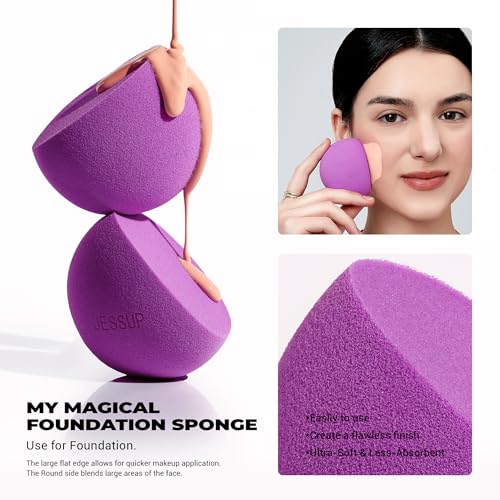 Jessup Multi-Shaped Makeup Sponge Set, Reusable Beauty Sponge Blender SP017 | Latex-Free, Ultra-Soft, Low-Waste, Easy-Clean, Flawless Blending, Precise Application for Foundation Concealer and Powder - color: Purple 3-pcs Set