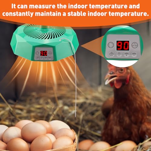 Chicken Coop Heater with Circulation Fan and Temperature Adjustment, Measure Temperature, Lighting and Remote Control, Ideal for Chicken,Poultry Brooding, Pets, Reptiles,Small Animals