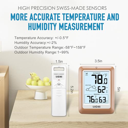 Indoor Outdoor Thermometer Wireless Weather Station, Internal External Thermometer Hygrometer, Home Batteryoperated Temperature Humiditymonitors330 Feet (About 100 Meters) Backlight Display (Khaki) - color: khaki