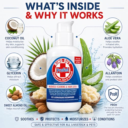 Ring Out ProGel Premium Skin Care for Sheep, Goats, Cats, Dogs & Horses | Targeted Wound Care & Coat Hydration Gel, Coconut Oil & Aloe Vera, Moisturizing Formula, Made in USA 4 oz