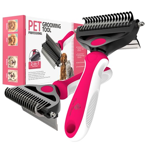 Spring Blossoms-2 in 1 Professional Grooming Rake for Cats & Dogs-Dematting Comb for Easy Mats & Tangles Removing,Pet Brush Safe No More Nasty Shedding and Flying Hair (Rose) - color: Rose