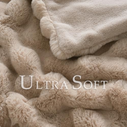 BENVWE Faux Fur Throw Blanket for Couch - Thickened Fluffy Soft Bubble Blanket for Living Room Home Decor - Fathers Day Birthday Gifts for Women Men, Beige, 50" x 60", 1300GSM - color: Beige, size: Throw(50" x 60")